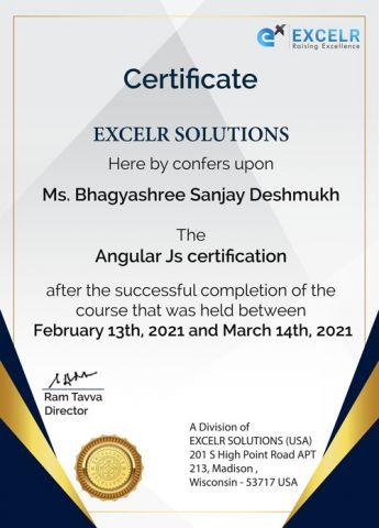 ExcelR Angular sample certificate